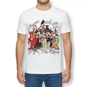Vintage Disney Halloween Graphic T-Shirt 10 Person wearing a T-shirt with Disney Halloween characters.