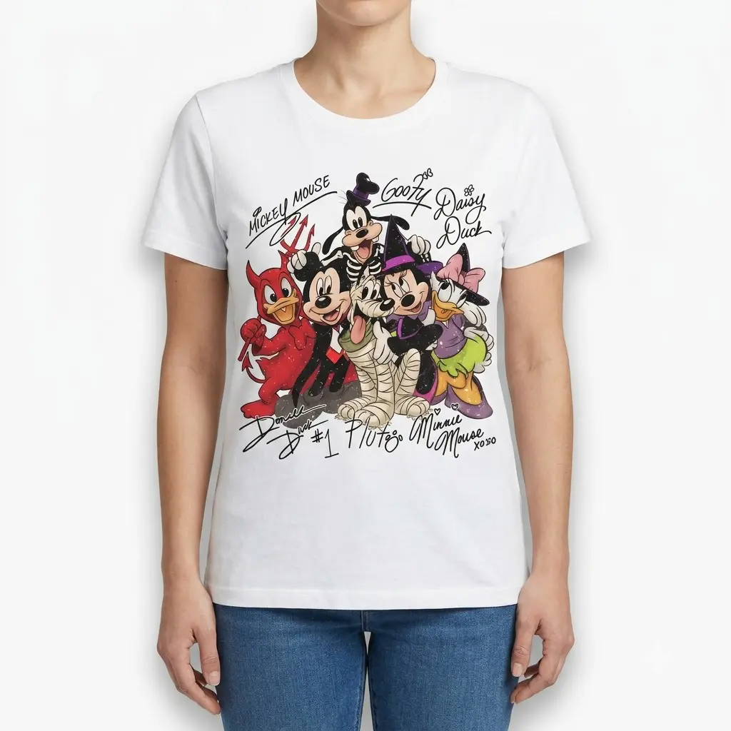 Disney Halloween shirt worn with casual outfit in a lifestyle setting.