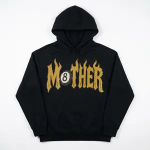 Vintage Flame Mother Edgy Graphic T-Shirt 7 Front view of t-shirt featuring vintage flame font design with 'Mother' and 8-ball.
