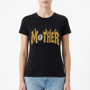 Vintage Flame Mother Edgy Graphic T-Shirt 9 Vintage flame style 'Mother' graphic on black t-shirt, centered view.