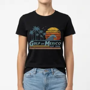 Vintage Gulf of Mexico Sunset Beach T-Shirt 9 Gulf of Mexico Beach T-shirt highlighting vintage sunset theme.