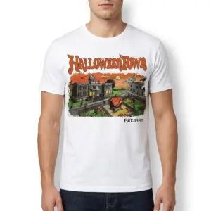 Vintage Halloween Town Spooky Season T-Shirt 10 Vintage Halloween-themed shirt with town scene design.