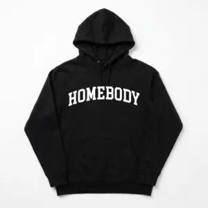 Vintage Homebody Varsity Graphic T-Shirt 7 Front view of black 'Homebody' varsity graphic t-shirt.