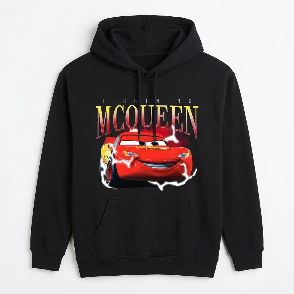 Lightning McQueen graphic T-shirt displayed flat.