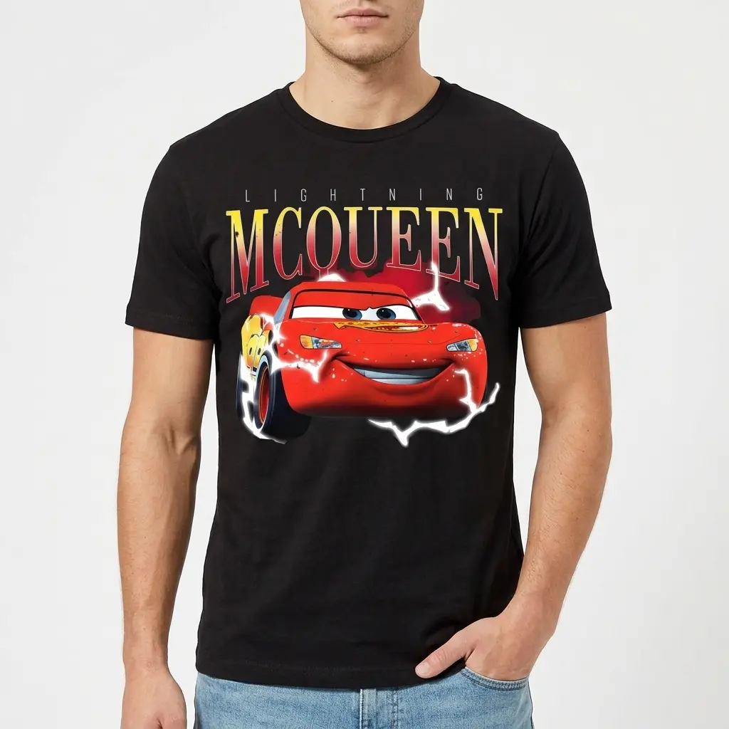 Front view of Lightning McQueen T-shirt with Cars theme.