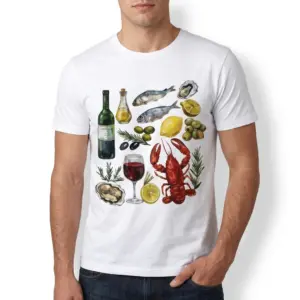 Watercolor Seafood and Wine T-Shirt 10 watercolor seafood and wine t shirt 4.jpg