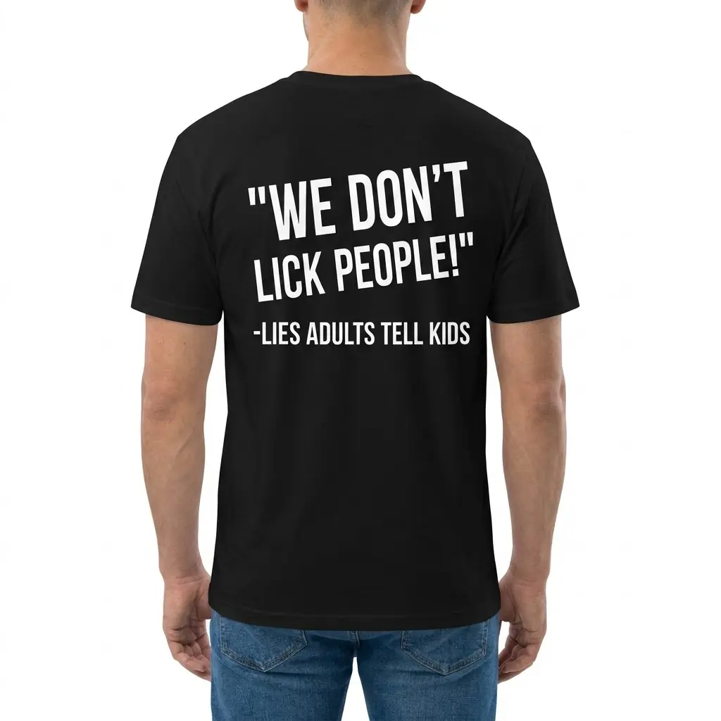 Male model shown from behind wearing a white t-shirt with a funny parenting quote graphic