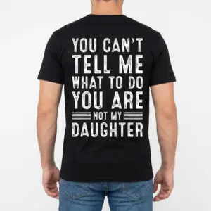You Can't Tell Me What To Do T-Shirt 9 Man shown from behind wearing a black shirt with the bold white comeback message on the back.