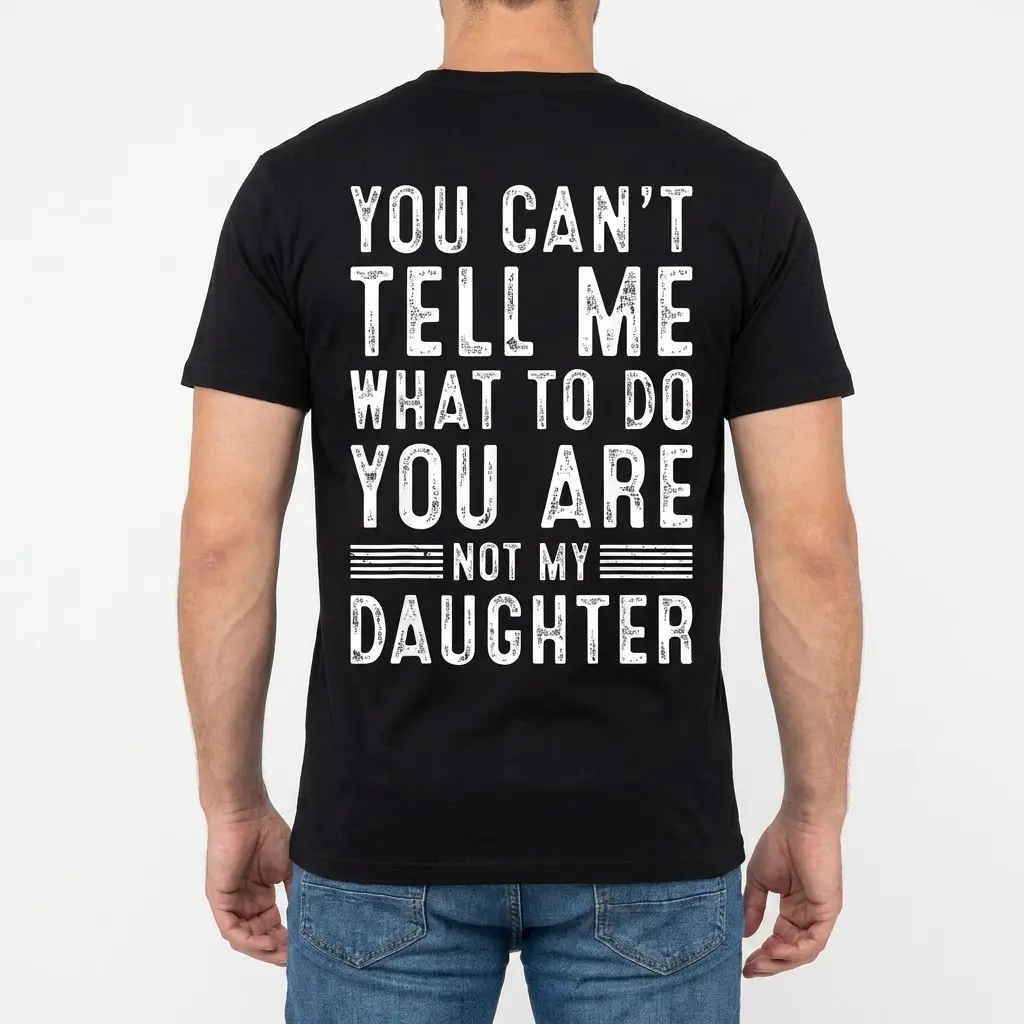 Man shown from behind wearing a black shirt with the bold white comeback message on the back.