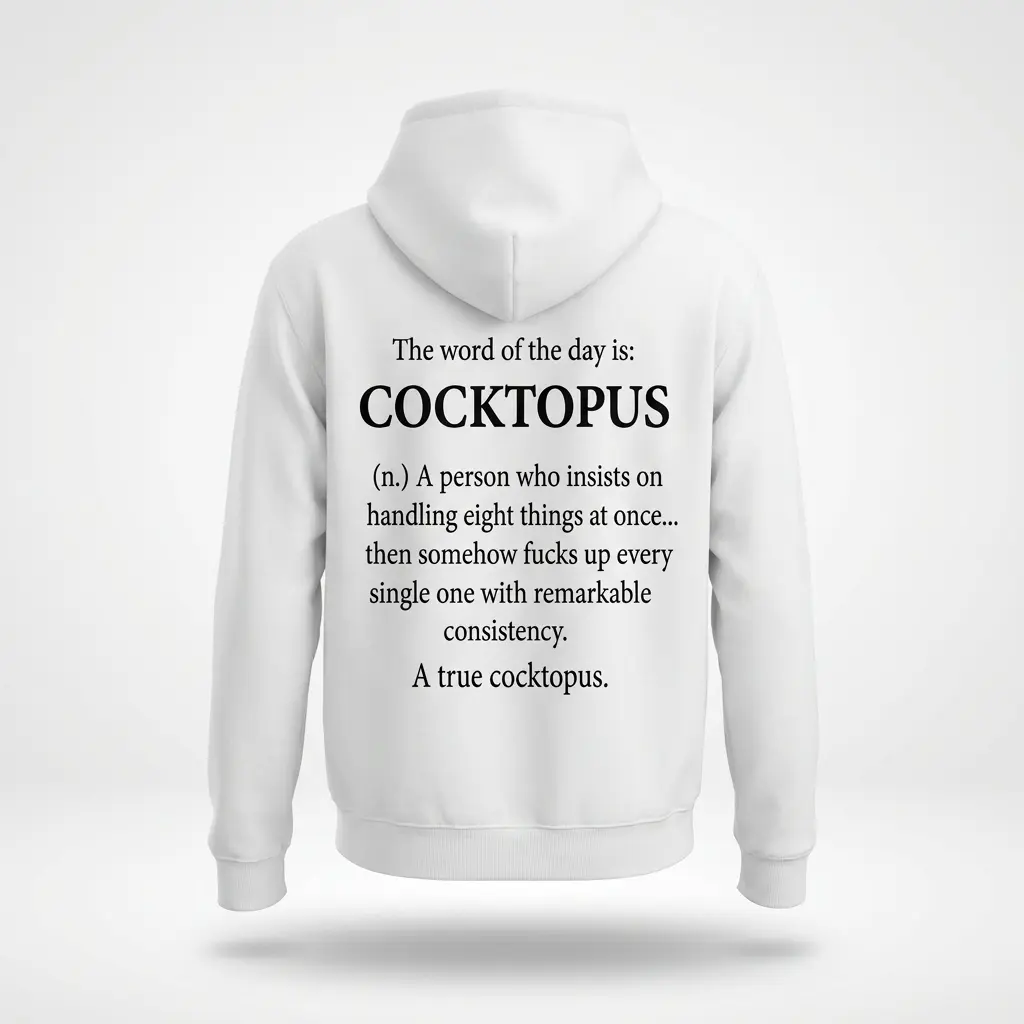 Funny Cocktopus Definition T-Shirt 2 Back flatlay of a hoodie featuring the black cocktopus definition print