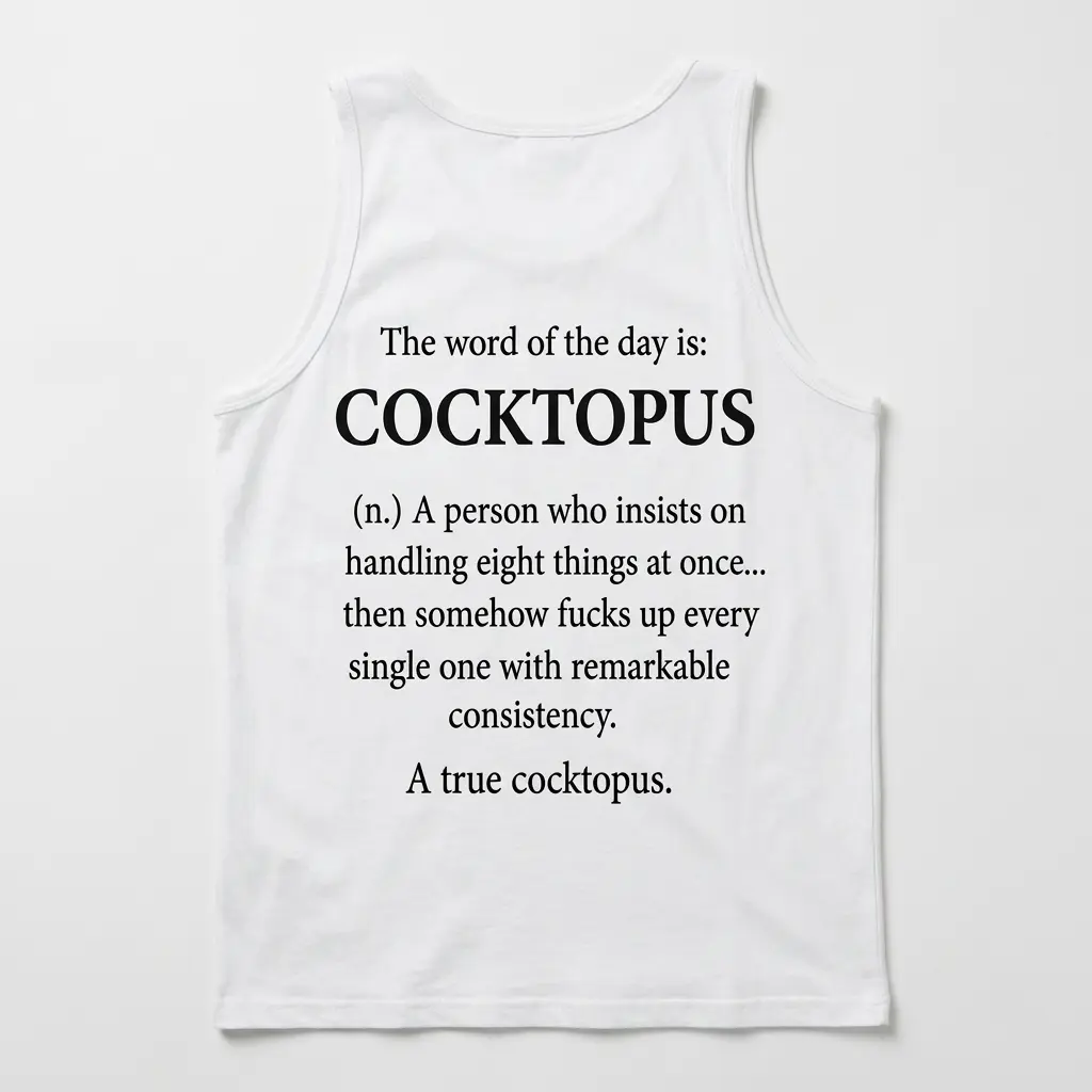 Funny Cocktopus Definition T-Shirt 3 Back flatlay of a tank top with the cocktopus word-of-the-day definition design