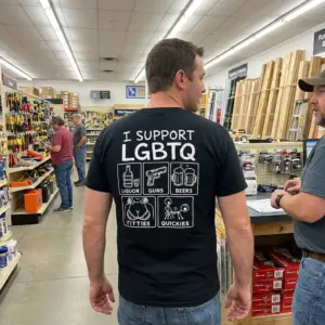 Funny I Support LGBTQ Adult Parody T-Shirt 10 Lifestyle presentation of the black adult humor I Support LGBTQ parody shirt.