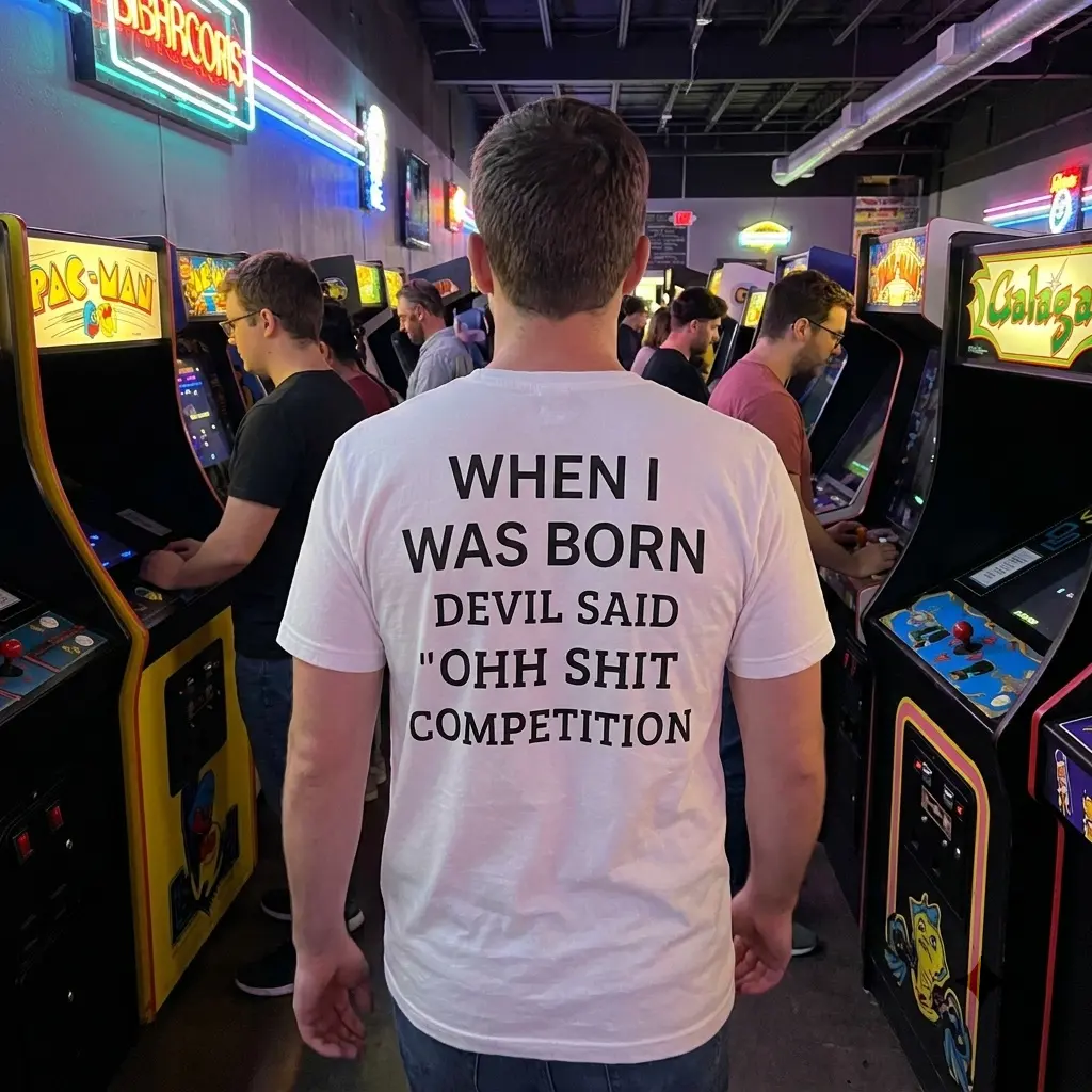 When I Was Born Devil Said Competition T-Shirt 5 White T-shirt featuring the bold black "WHEN I WAS BORN" devil said competition slogan