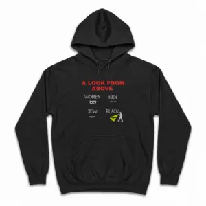 A Look From Above Four Quadrant Minimalist Satire Black T-Shirt 7 Cozy pullover hoodie displaying black tee front print reading A LOOK FROM ABOVE with a four quadrant minimalist white line drawing