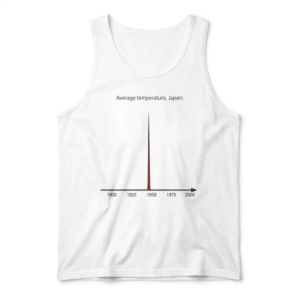 Average Temperature Japan Dark Humor Graph T-Shirt 2 Front flatlay of a tank top showing the Average temperature, Japan graph design.