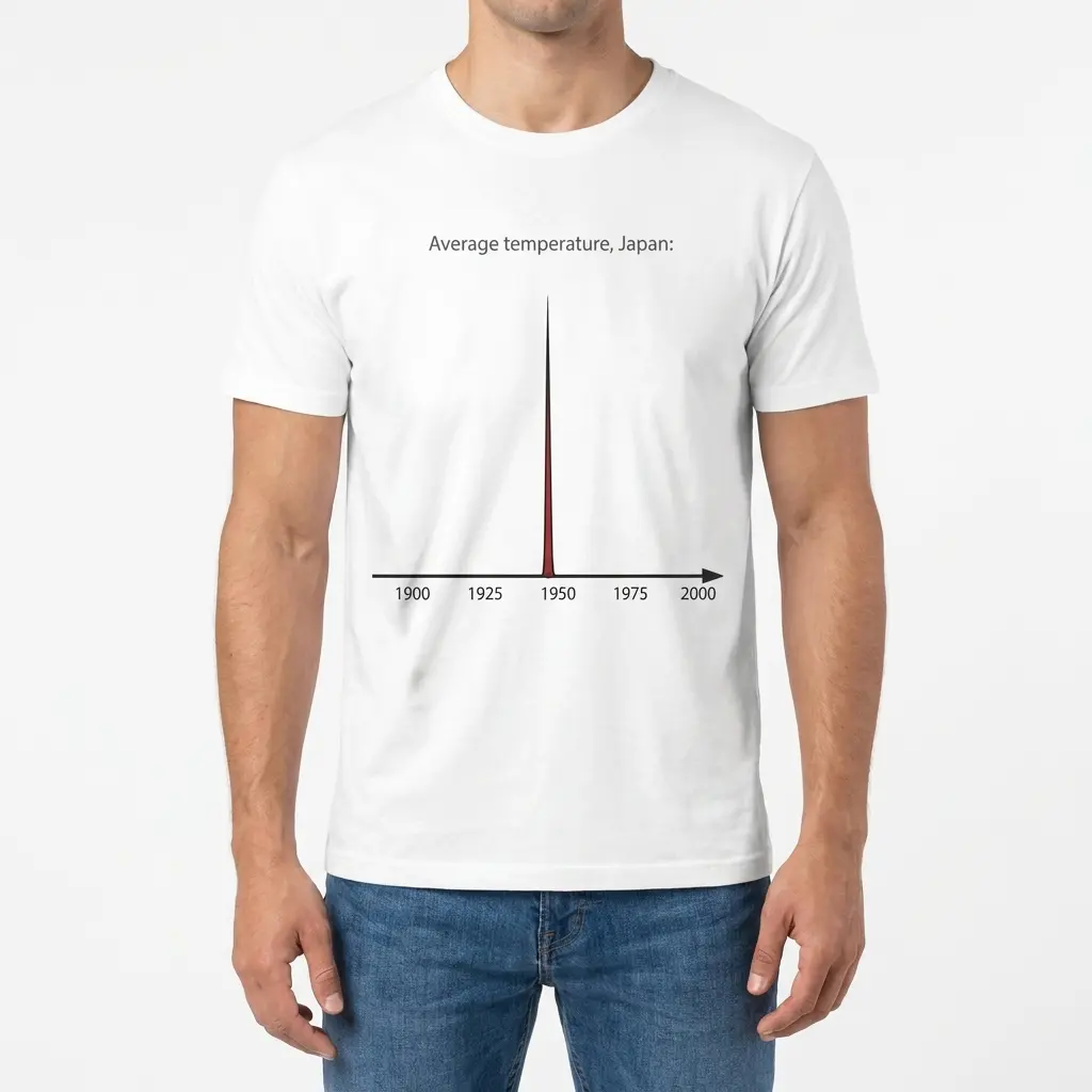 Average Temperature Japan Dark Humor Graph T-Shirt 3 Man modeling the front of the average temperature Japan shirt with the graph print.
