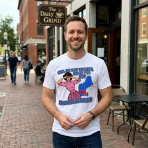 Call Me New England Cause I've Got Massivehugetits Funny T-Shirt 11 Close-up casual look showcasing white tee and white tee front print reading CALL ME NEW ENGLAND CAUSE IVE GOT MASSIVEHUGETITS with a retro comic woman and map