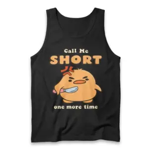 Call Me Short One More Time Angry Duck Knife T-Shirt 8 Front flat lay view of a tank top featuring the humorous angry duck with a knife design.