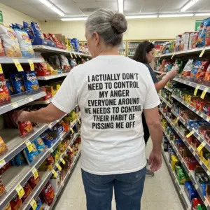 Control My Anger Sarcastic Quote T-Shirt 11 Another lifestyle view of the shirt displaying the quote about everyone controlling their habit of pissing me off.