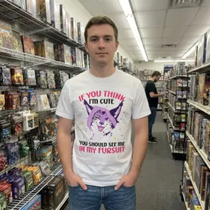 Cute Furry Fandom Fursuit Graphic T-Shirt 11 Casual lifestyle setting showcasing the colorful furry fandom graphic t-shirt.