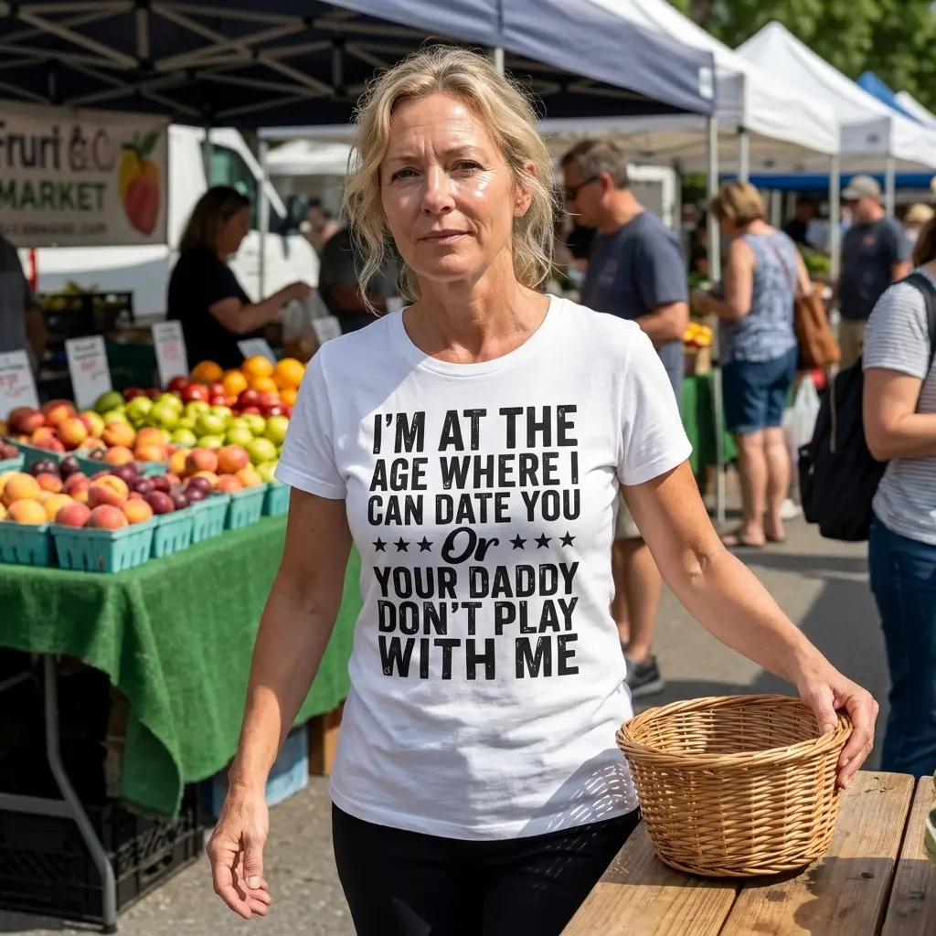 Lifestyle setting showcasing the Date You Or Your Daddy graphic t-shirt worn in an everyday casual environment.