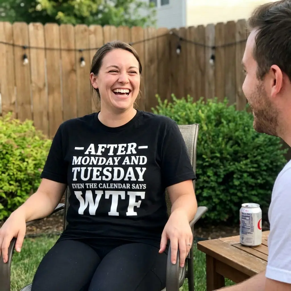 Lifestyle scene showing the calendar says wtf shirt worn casually in a daily setting.