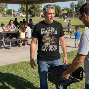 Funny Grill Master Stay Out Of My Way T-Shirt 11 Lifestyle showcase of the funny Grill Master Stay Out Of My Way t-shirt in natural wear.