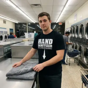 Funny Hand Sanitizer Arrow T-Shirt 10 Lifestyle view featuring the funny hand sanitizer arrow design on apparel.