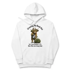 Funny Highland Cow Bush Joke T-Shirt 7 Front flat lay view of a hoodie featuring the funny highland cow bush joke graphic.