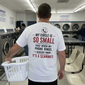 Funny Introvert My Circle Is So Small T-Shirt 10 Lifestyle presentation displaying the funny introvert 'My Circle Is So Small' quote apparel.