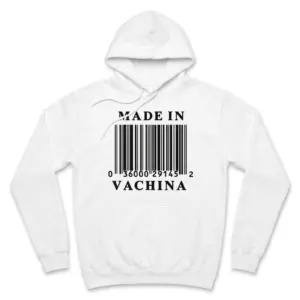 Funny Made In Vachina Barcode Graphic T-Shirt 7 Front flat lay of a hoodie printed with the Made In Vachina barcode design.