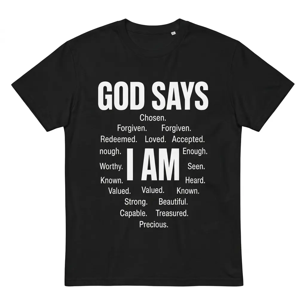 Funny Retired Nurse T-Shirt – Not My Problem Anymore 1 Black T-shirt front flat lay with white GOD SAYS and I AM affirmation text.