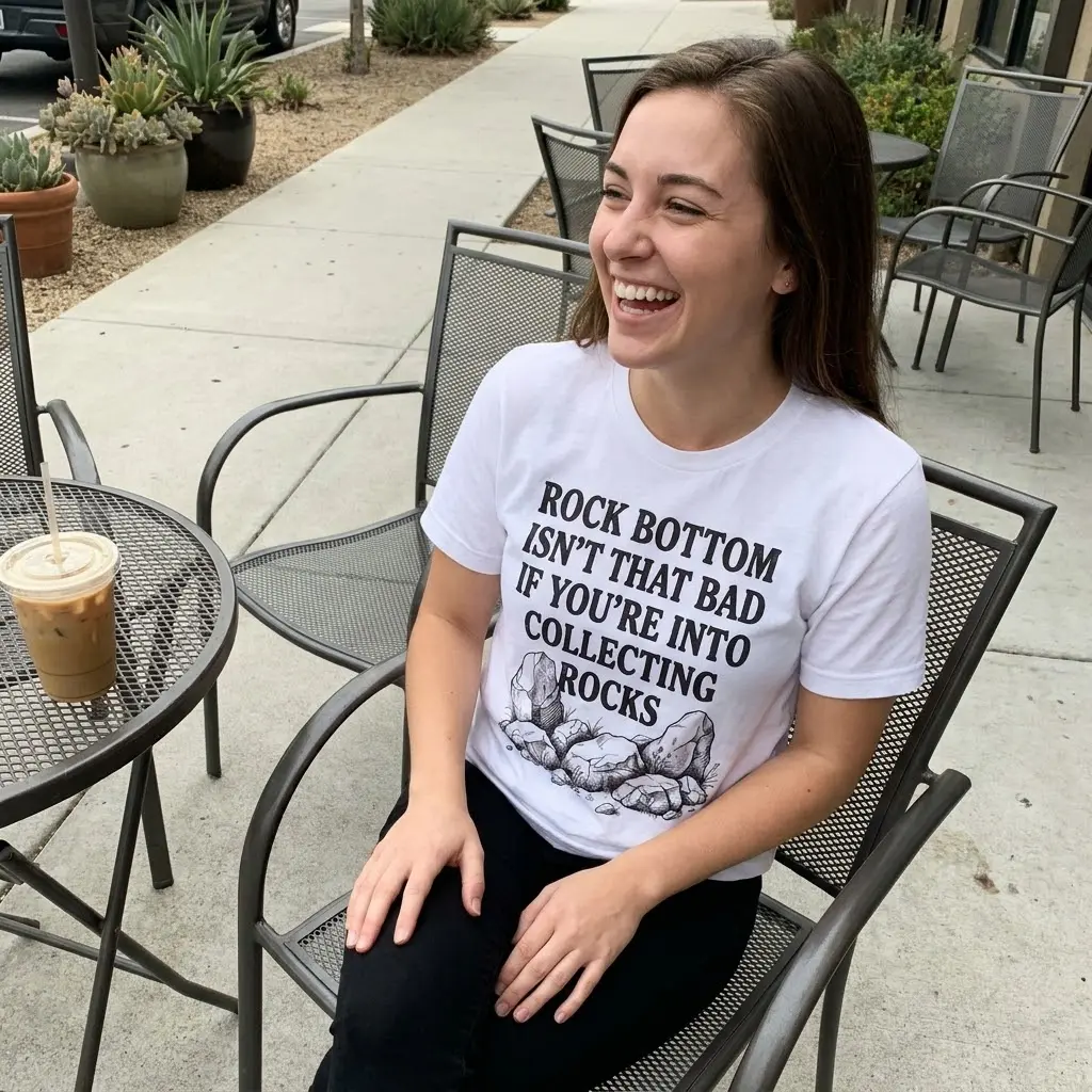 Lifestyle view showcasing the humorous rock collecting quote shirt.