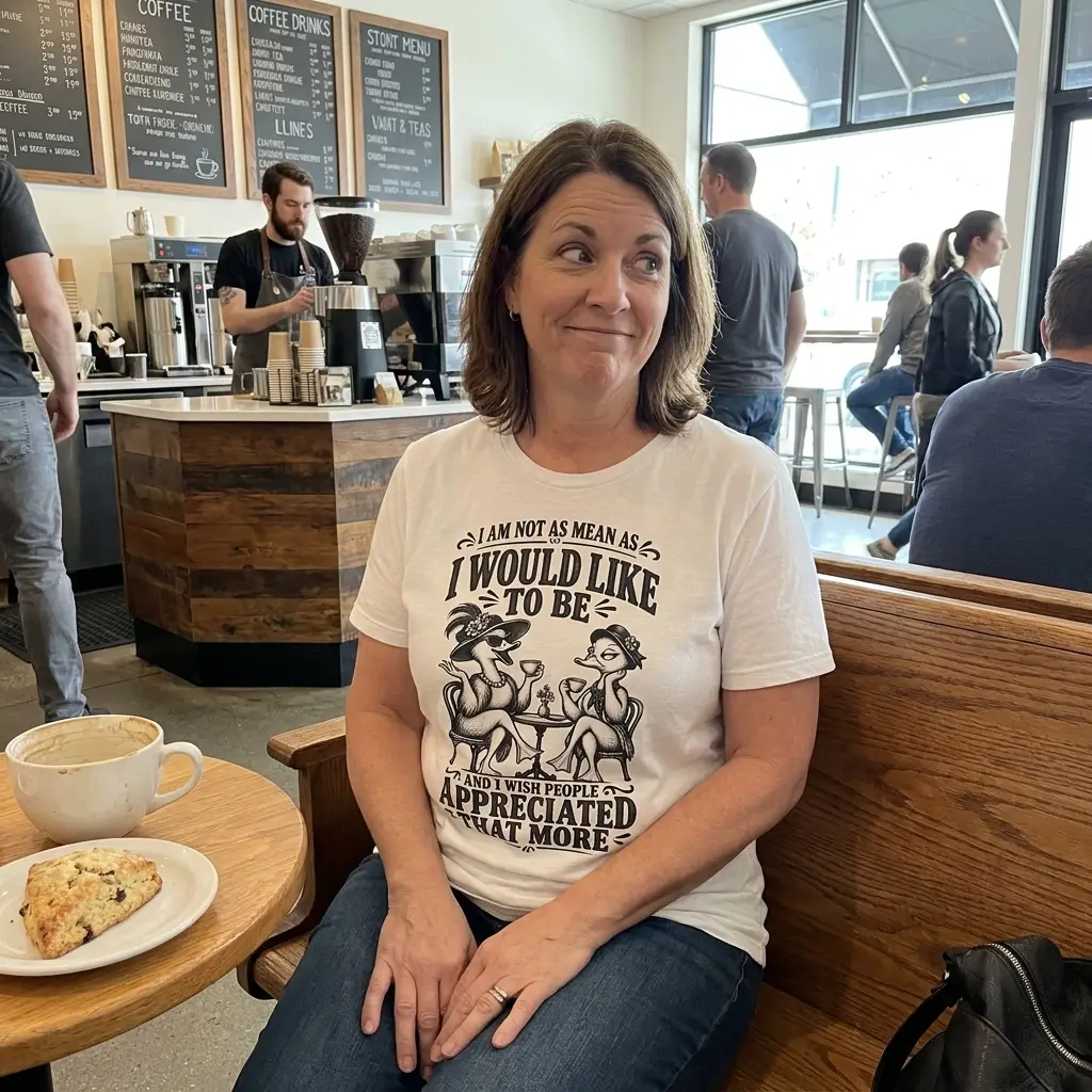 Lifestyle presentation featuring the humorous tea ducks graphic apparel in a casual setting.