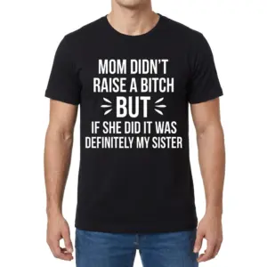 Funny Sibling Sarcasm Graphic T-Shirt 9 Front view of a man wearing the funny sibling graphic t-shirt with bold sarcastic text.