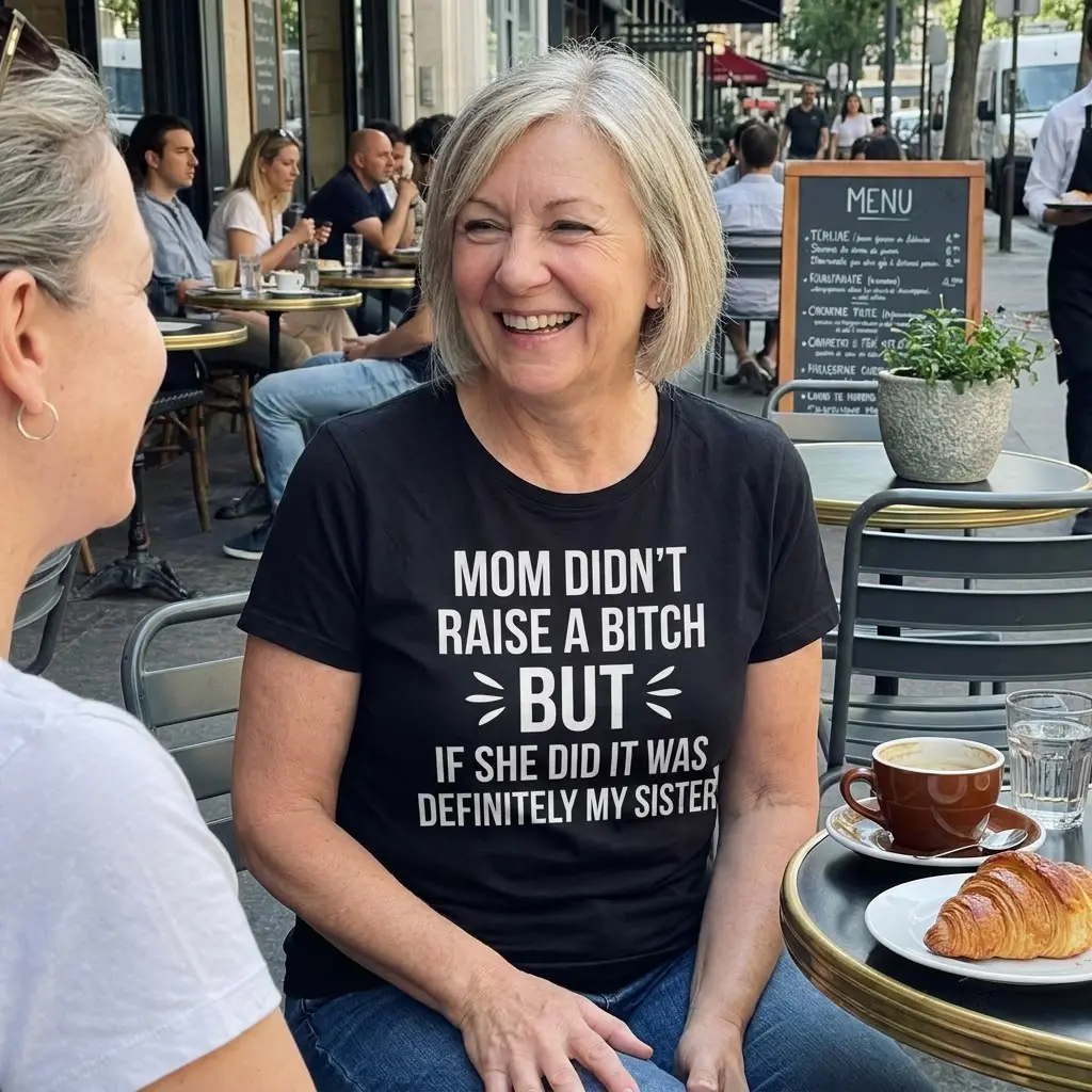 Funny Sibling Sarcasm Graphic T-Shirt 6 Sarcastic sibling quote t-shirt showcased in a casual lifestyle setting.
