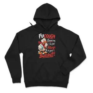 Funny Sick Duck Allergic To Bullshit T-Shirt 7 Black front-view hoodie featuring a coughing cartoon duck in a red scarf and bold “Allergic to your Bullshit” lettering