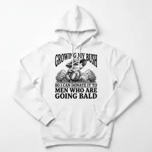 Growing My Bush For Bald Men Vintage Frog T-Shirt 7 Front flat lay view of a hoodie featuring the vintage gardening frog illustration and humorous text for bald men.