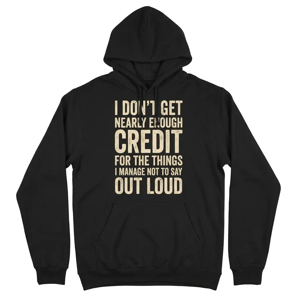 I Dont Get Credit for What I Dont Say Out Loud Funny T-Shirt 2 Front flatlay of hoodie with bold distressed text about not getting credit for things not said out loud.