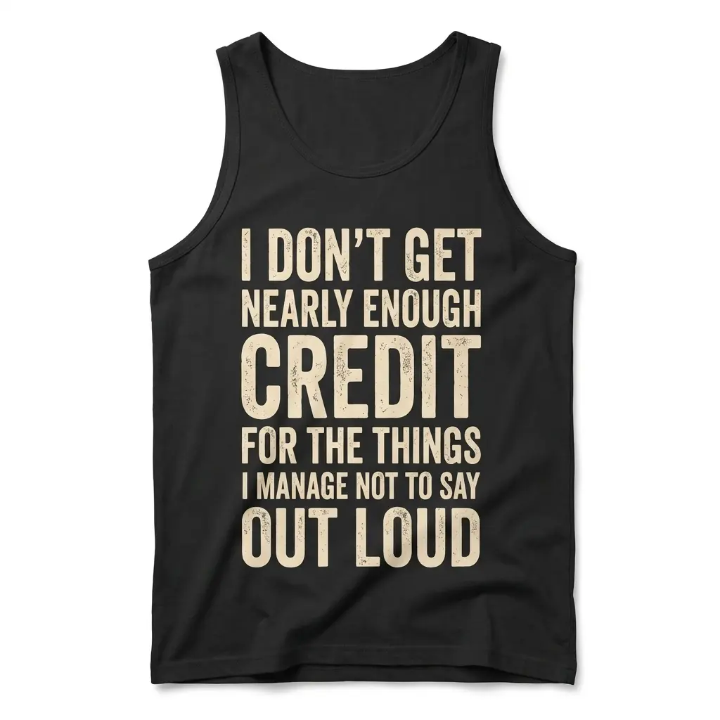 I Dont Get Credit for What I Dont Say Out Loud Funny T-Shirt 3 Front flatlay of tank top featuring the funny credit for things not said out loud design.