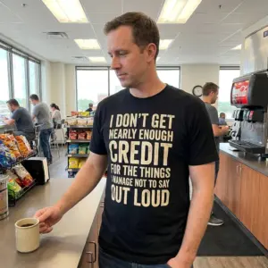 I Dont Get Credit for What I Dont Say Out Loud Funny T-Shirt 10 Lifestyle view of the funny shirt design with distressed lettering about credit for unspoken thoughts.
