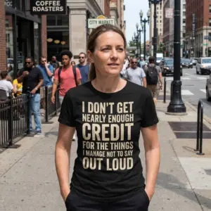 I Dont Get Credit for What I Dont Say Out Loud Funny T-Shirt 11 Lifestyle image showing the I don't get credit for things not said out loud shirt design.