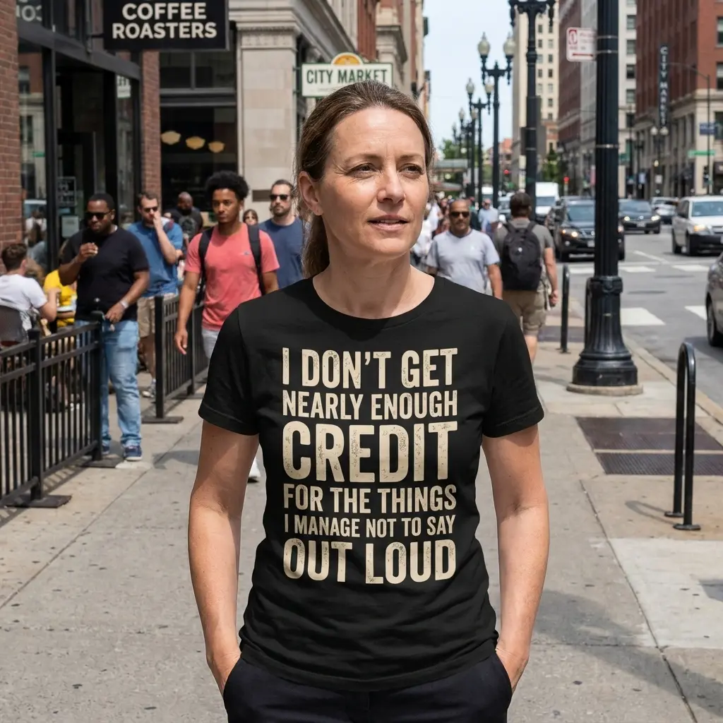 I Dont Get Credit for What I Dont Say Out Loud Funny T-Shirt 6 Lifestyle image showing the I don't get credit for things not said out loud shirt design.