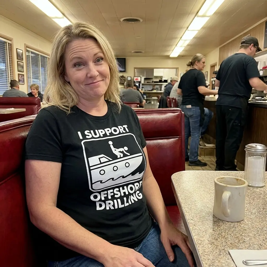 Casual lifestyle presentation showcasing the funny I Support Offshore Drilling t-shirt in everyday wear.