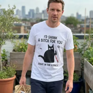 Id Shank a Bitch for You Funny Black Cat T-Shirt 11 Styled casual setting highlighting the funny black cat shank graphic t-shirt design.