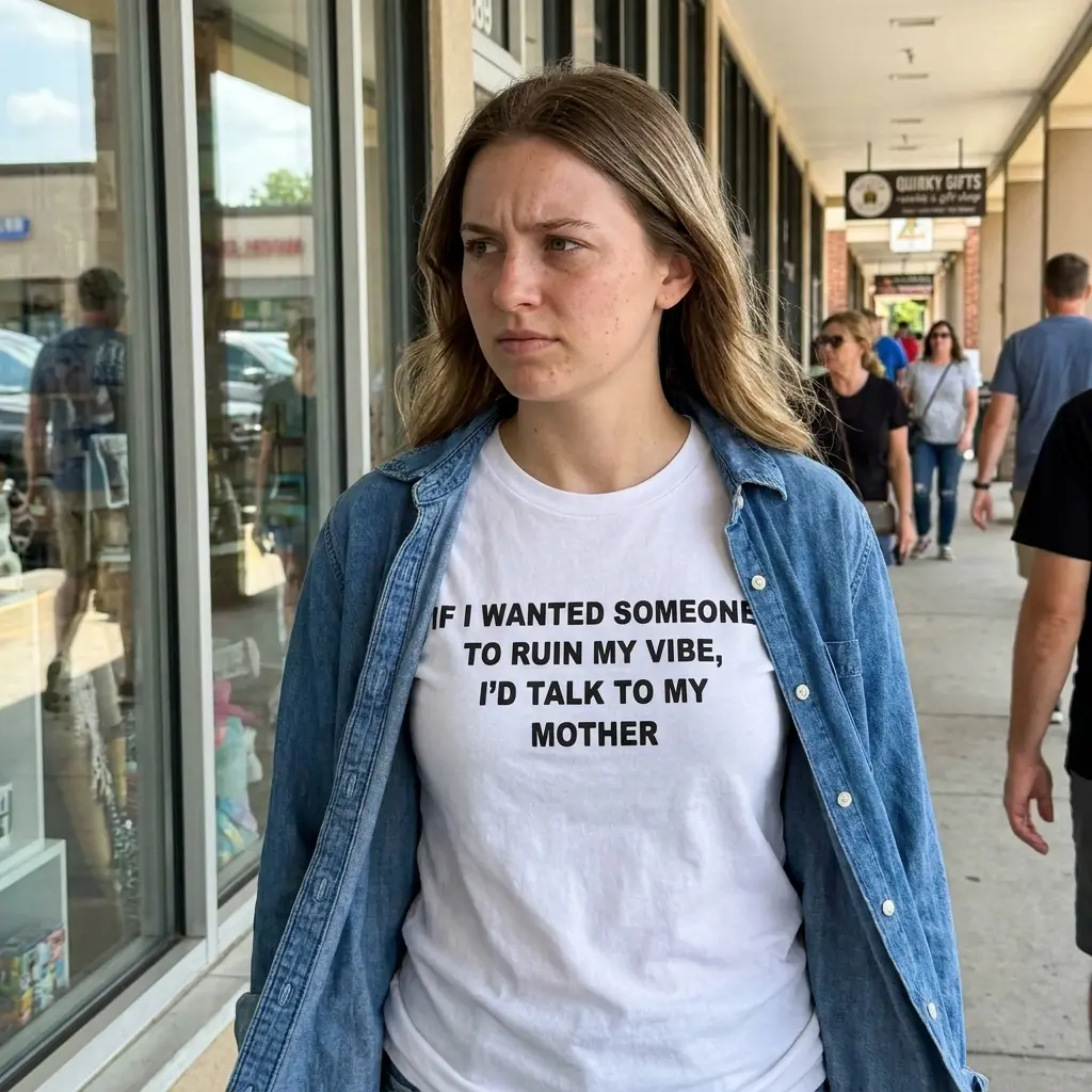 If I Wanted Someone to Ruin My Vibe Funny T-Shirt 6 Casual lifestyle setting highlighting the humorous talk to my mother ruin my vibe shirt design.