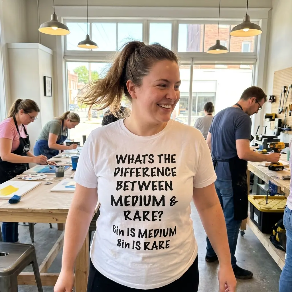 Medium vs Rare 6in 8in Funny Adult Humor T-Shirt 6 Alternate lifestyle presentation of the funny medium vs rare graphic apparel.