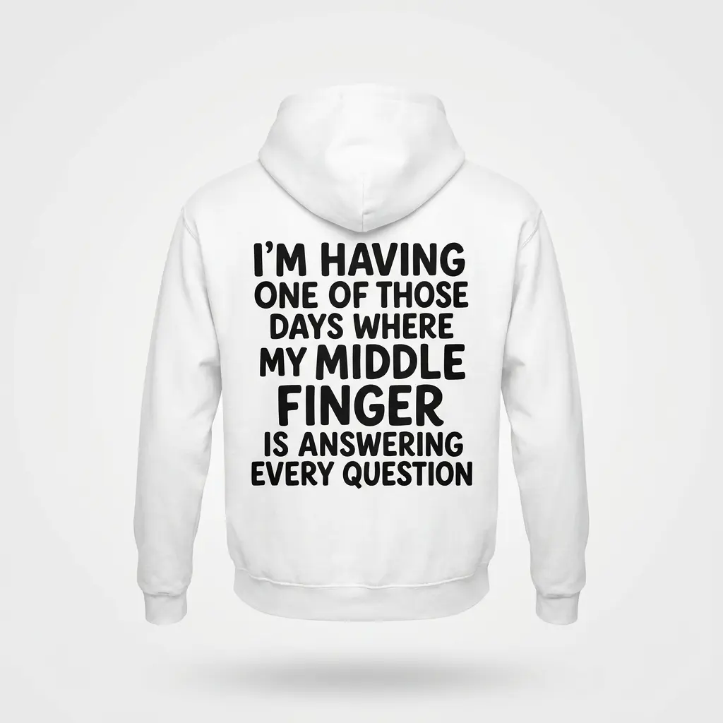 Middle Finger Answering Every Question Sarcastic T-Shirt 2 Back view flat lay of a hoodie featuring the sarcastic 'I'm Having One of Those Days Where My Middle Finger Is Answering Every Question' graphic.