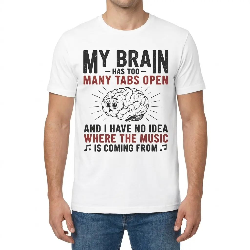 My Brain Has Too Many Tabs Open T-Shirt 4 Front view of a man wearing the My Brain Has Too Many Tabs Open t-shirt.