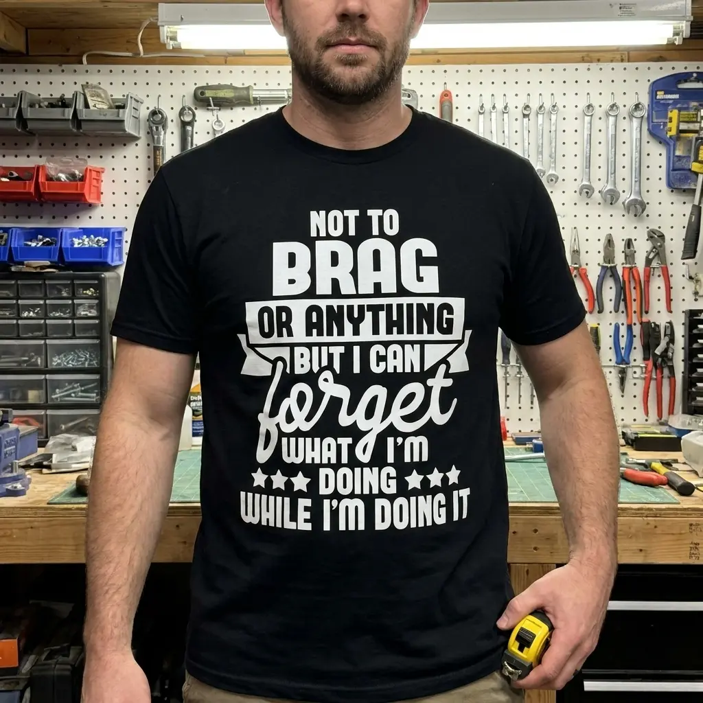 Not to Brag But I Can Forget Funny T-Shirt 5 Lifestyle view highlighting the funny forgetful graphic t-shirt in everyday wear.